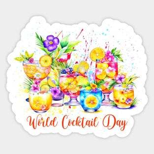 Watercolor World Cocktail Day Sticker